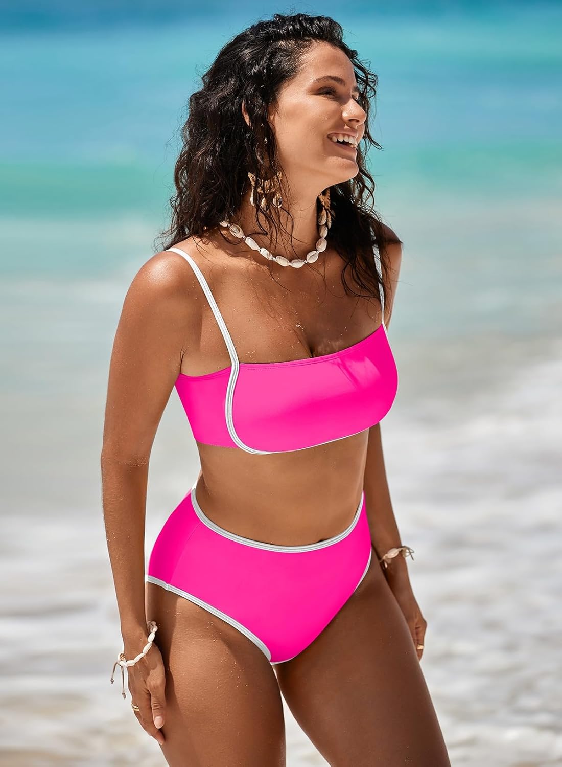 Pink Queen 2026 Women's High Waisted Bikini Sets Two Piece Swimsuit Color Block High Cut Bathing Suits Beach - Image 5