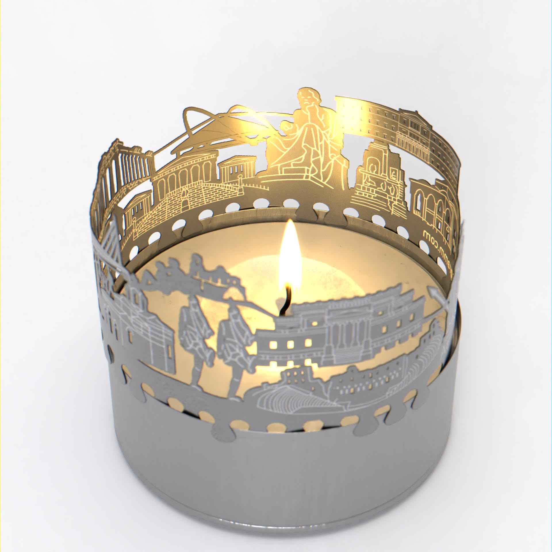 13Gramm Stainless Steel Athens Skyline Shadow Play Candle: Create Stunning Silhouette Of Iconic Landmarks & Landscapes - Perfect Souvenir & Gift For Athens Fans!