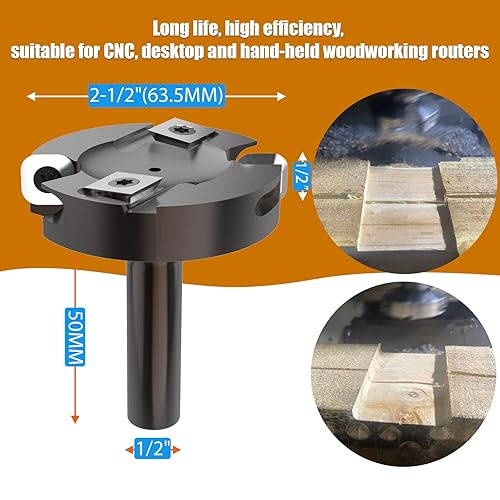 Miniatura 5 de CNC aplanamiento ranurado parte inferior limpieza Router Bit, 12 Shank, 2-12 pulgadas de diámetro de corte, 12 espesor de corte