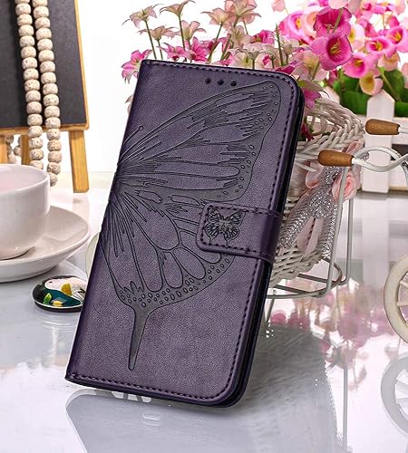 Miniatura 5 de Funda A51 para Samsung A51, función atril, correa de muñeca, ranuras para tarjetero, diseño floral de mariposa en relieve, funda protectora de piel