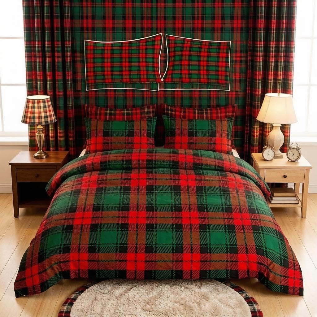 Loussiesd Christmas Bedding Set Kids Xmas Buffalo Check Bedding & Linen for Boys Girls Teens Green Red Plaid Duvet Cover Breathable Gingham Farmhouse Quilt Cover King โ image 1