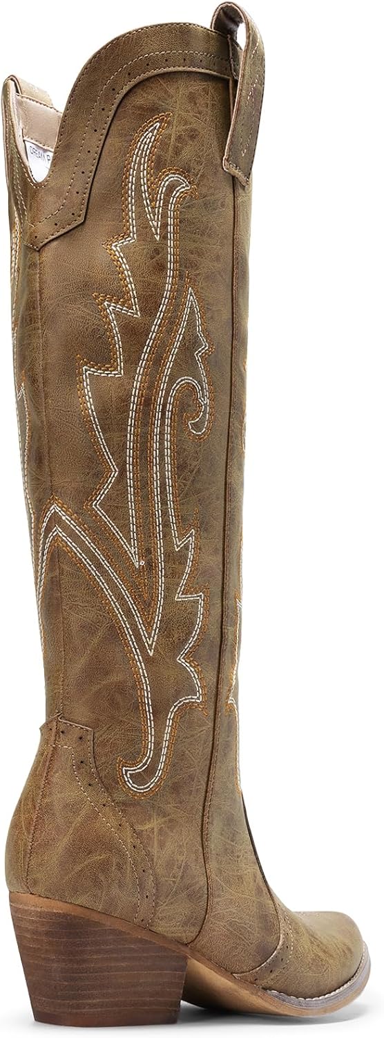 DREAM PAIRS Women's Embroidered Western Pull-On Knee-High Cowboy Boots - Image 9