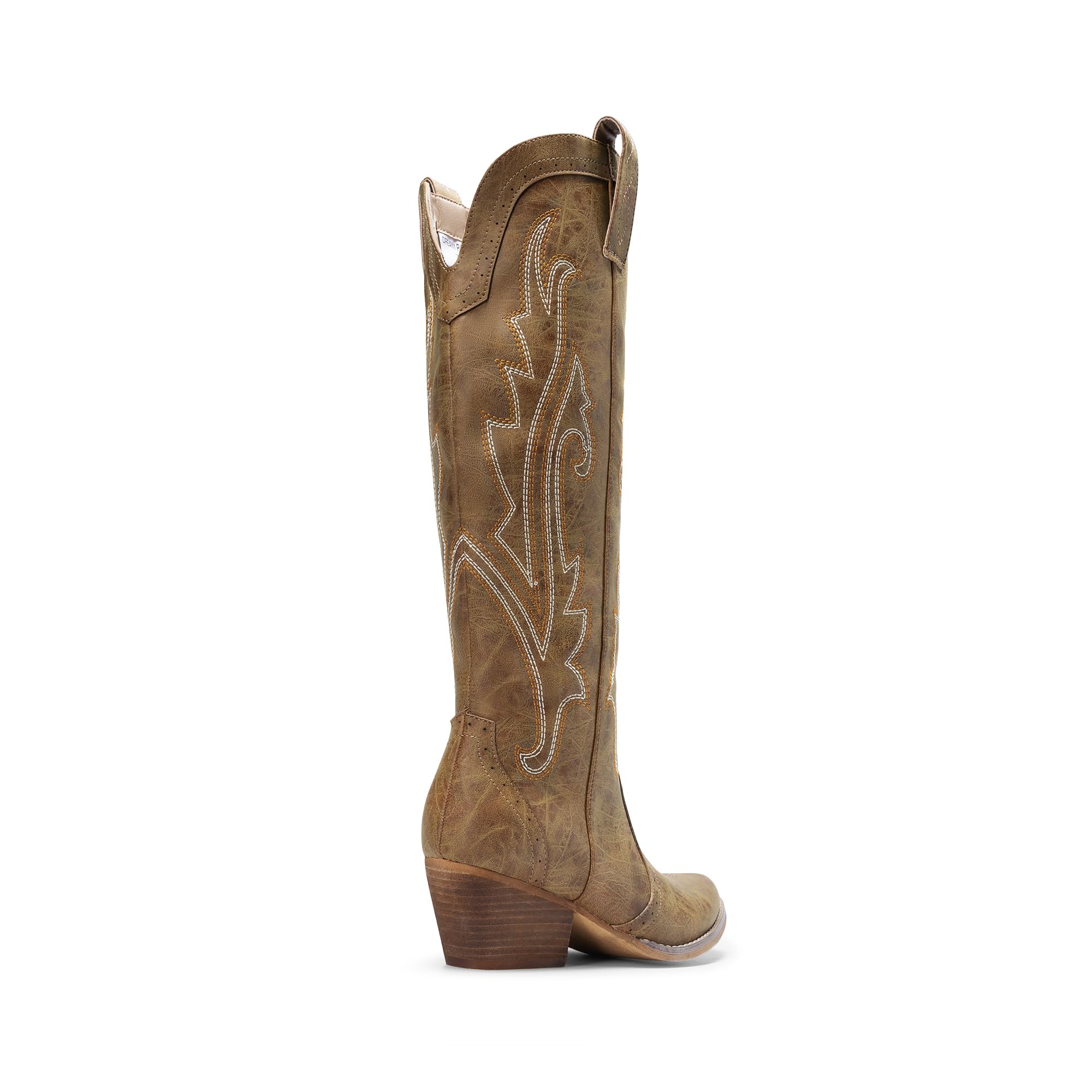 DREAM PAIRS Bottes Femme Hautes Western, Bottes Cowboy jusqu’au Genou avec Broderie Vintage Confortables Style Cowgirl Knee High Boots