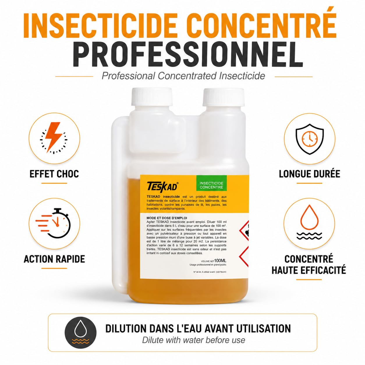 Insecticide Ultra Concentré 100 ml – Formule Puissante à Diluer – Action Choc Contre Punaises de Lit, Insectes Rampants et Volants