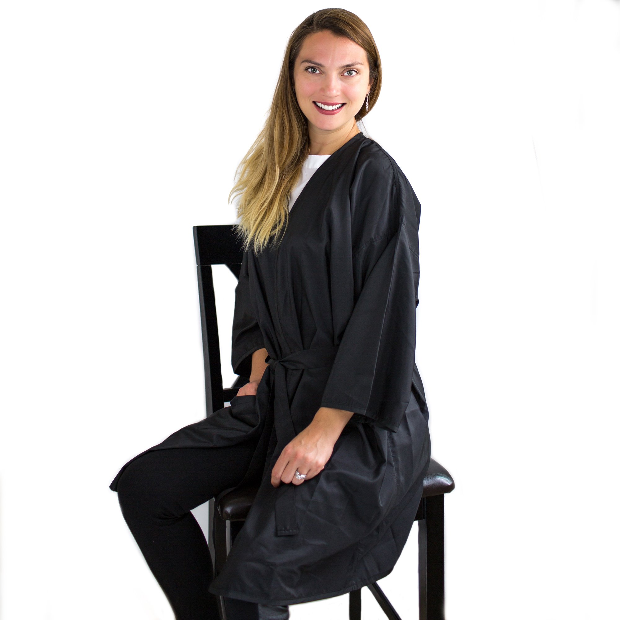 Bata de peluquería con bolsillo - Vestido negro envolvente para cliente - Bata de corte - Vestido de cliente salón - Batas de vestir para cliente de salón - Vestido de estilista - Vestido de spa - 5