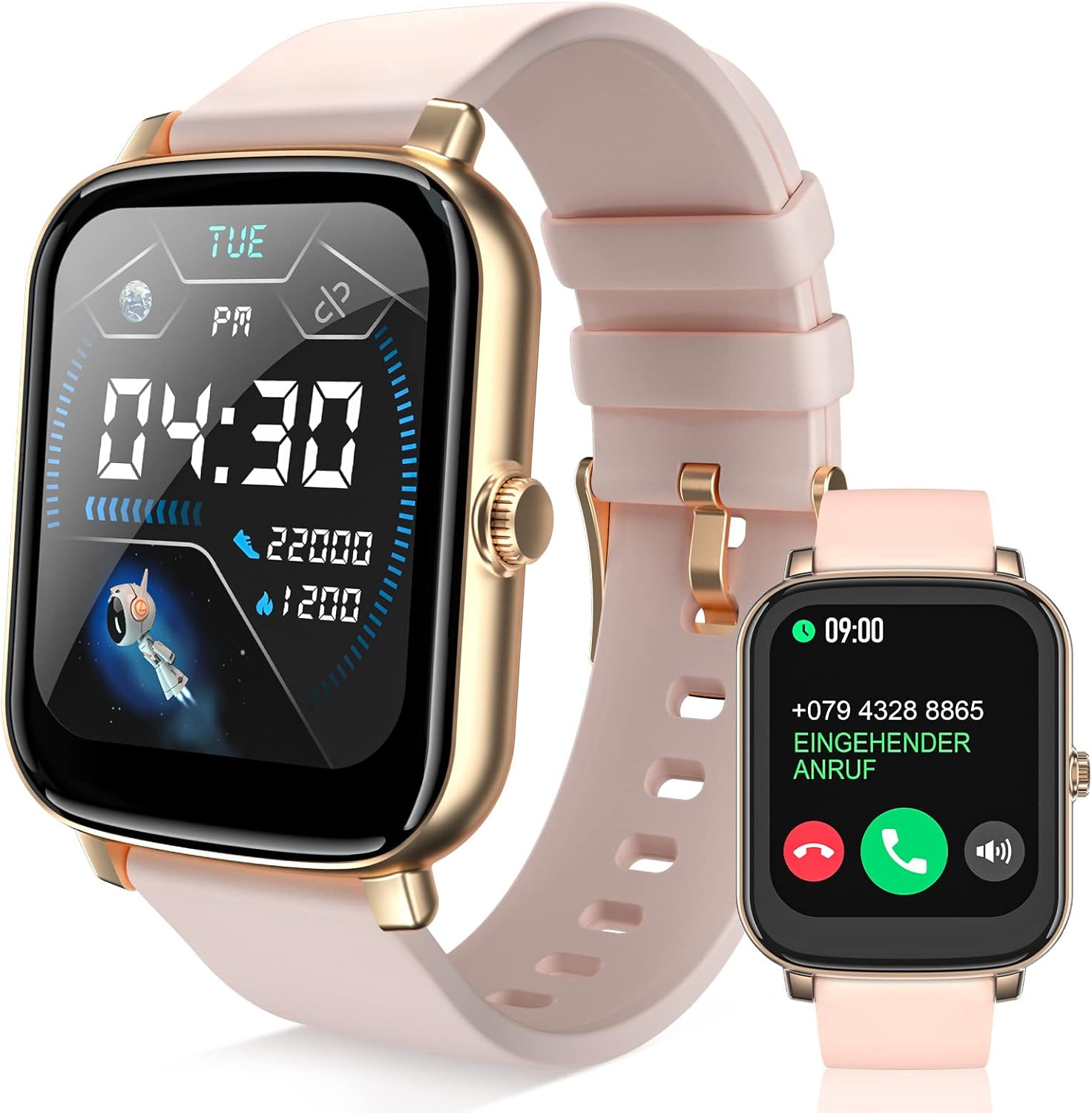 Smartwatch Damen mit Telefonfunktion Whatsapp Funktion, 1.7