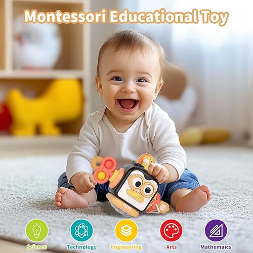 Miniatura 14 de Juguetes Montessori para niños de 1 año, juguetes sensoriales para niños de 1 a 3, actividades de viaje para bebés, cubo de tablero ocupado, Azul