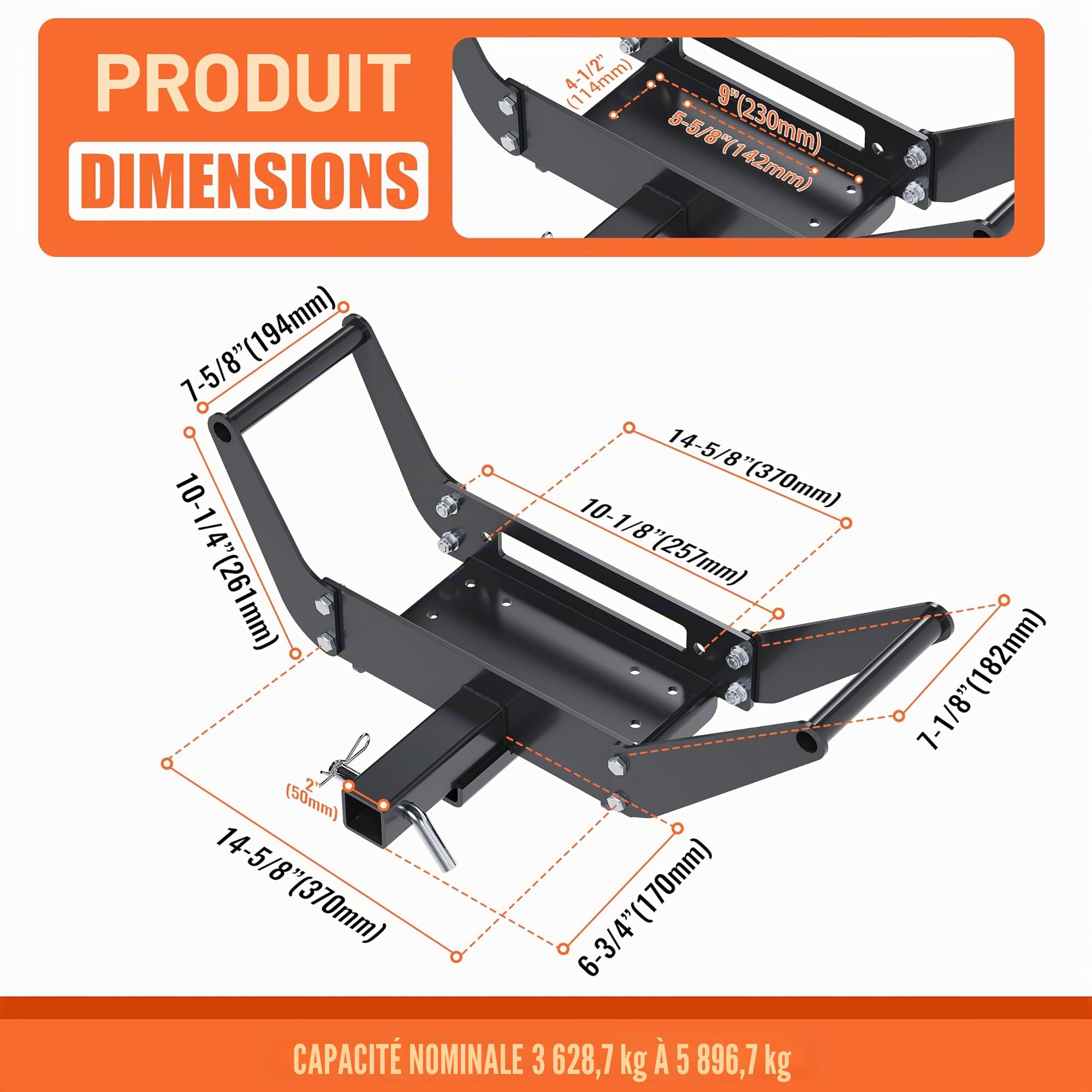 ECOTRIC 10x 4 1/2 Cradle Winch Mount Mounting Plate 8000-13,000 LB Capacity Winch Mounting Hitch Receiver Recovery Winches Foldable