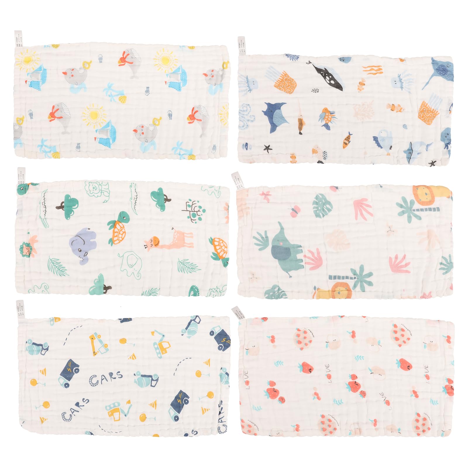 Abaodam 6stücke Neugeborenen-waschlappen aus Baumwolle Babywaschlappen mit Cartoon-motiven Spucktücher Handtücher Schnell Saugend Atmungsaktiv Sanft zur Babyhaut für Tägliche Gebrauch