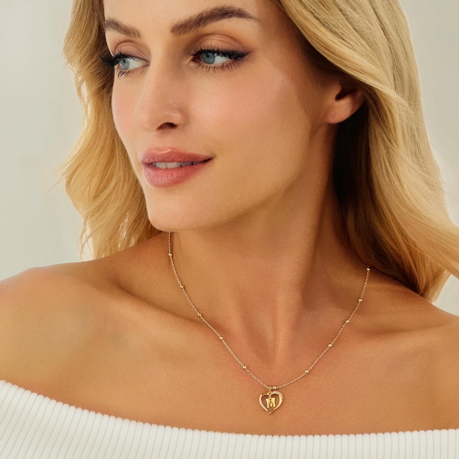 Cicy Bell Womens Heart Initial Necklace for Women 18k Gold Plated Shell Personalized Letter Pendant Necklace 17.7'' with 2'' Extender - Image 5