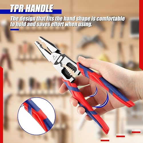 Miniatura 6 de Alicates de línea de 9 pulgadas Alicates de combinación Alicates Pelacables Multiuso Alambre de alto apalancamiento Cortador lateral industrial