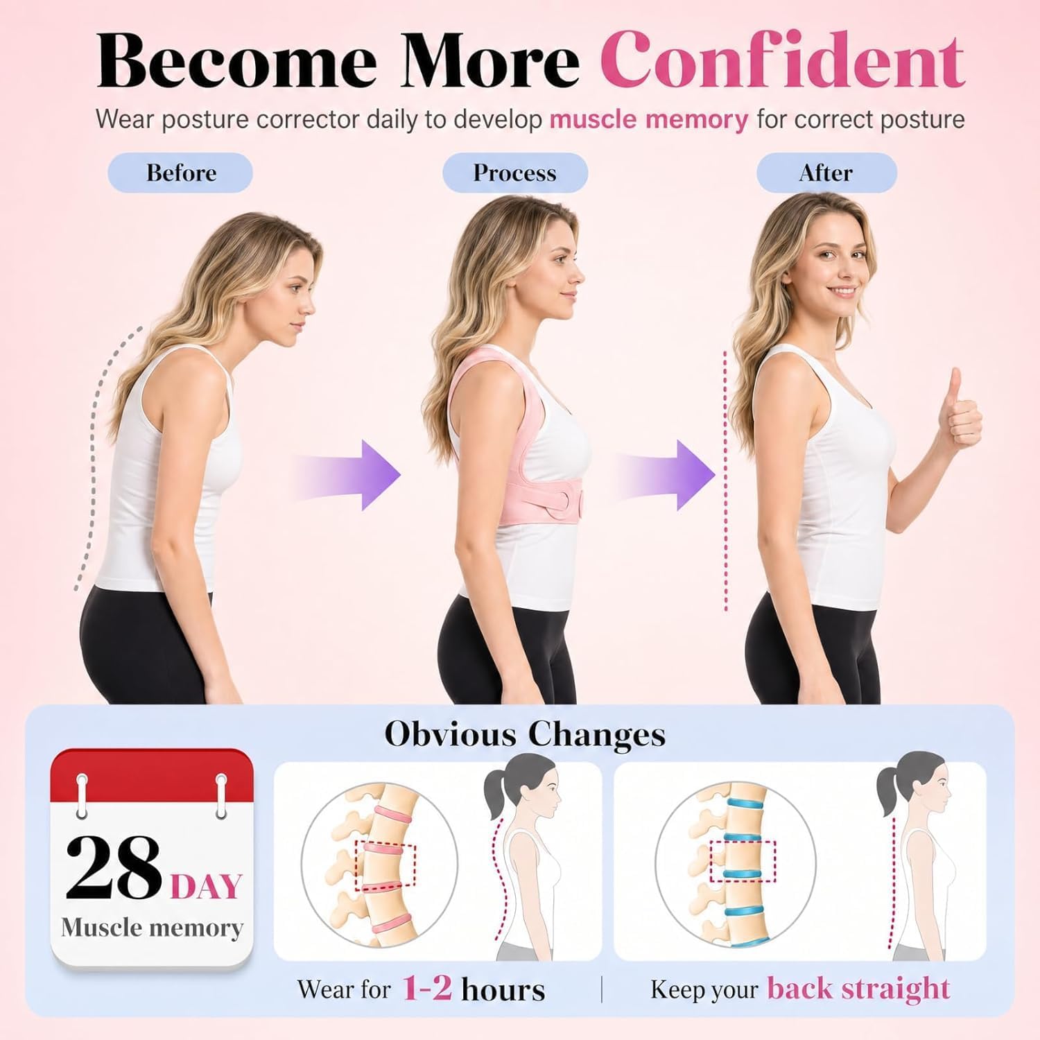 Back Brace Posture Corrector for Women - Adjustable Posture Brace for Women Under Clothes - Back Brace for Posture Upper Back Support - Invisible Comfort for Office Daily Wear - Comfortable Hunchback Slouching for Neck Shoulder Back Straightener(Small)