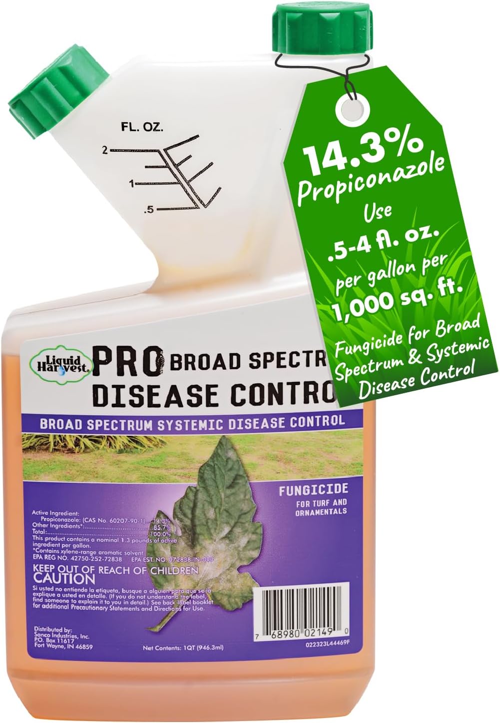 Liquid Harvest Broad Spectrum Disease Control – 32 Ounces - 14.3% Propiconazole Fungicide for Turf, Ornamentals & Plants – Effective Against Powdery Mildew, Rust, Leaf Spot & More for Healthier Plants