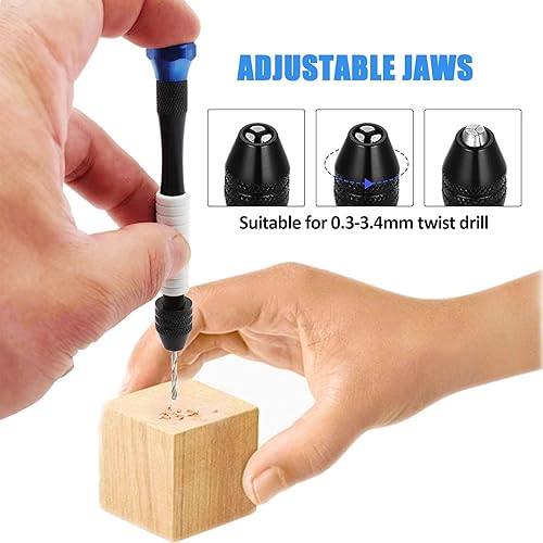 Miniatura 2 de Taladro de mano con tornillo de banco de 4.05 pulgadas con 20 piezas de 0.020-0.098 in de taladro manual de 0.5 a 0.098 in, juego de brocas afiladas