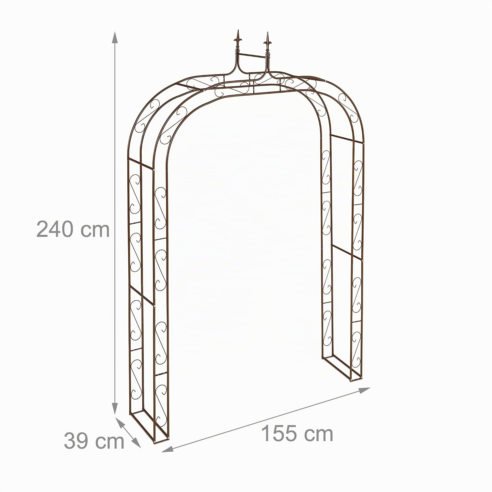 Relaxdays Arche de Jardin, métal, Robuste, pour Plantes grimpantes, H x L x P : 240 x 155 x 39 cm, Marron