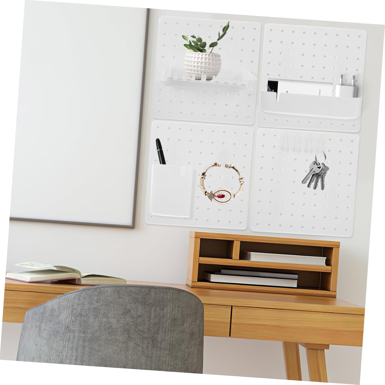 1set Heavy Duty Pegboard Wall Organizer Hooks and Storage Bins Easy to Install Punch Design for for Organizing Tools Crafts and Accessories