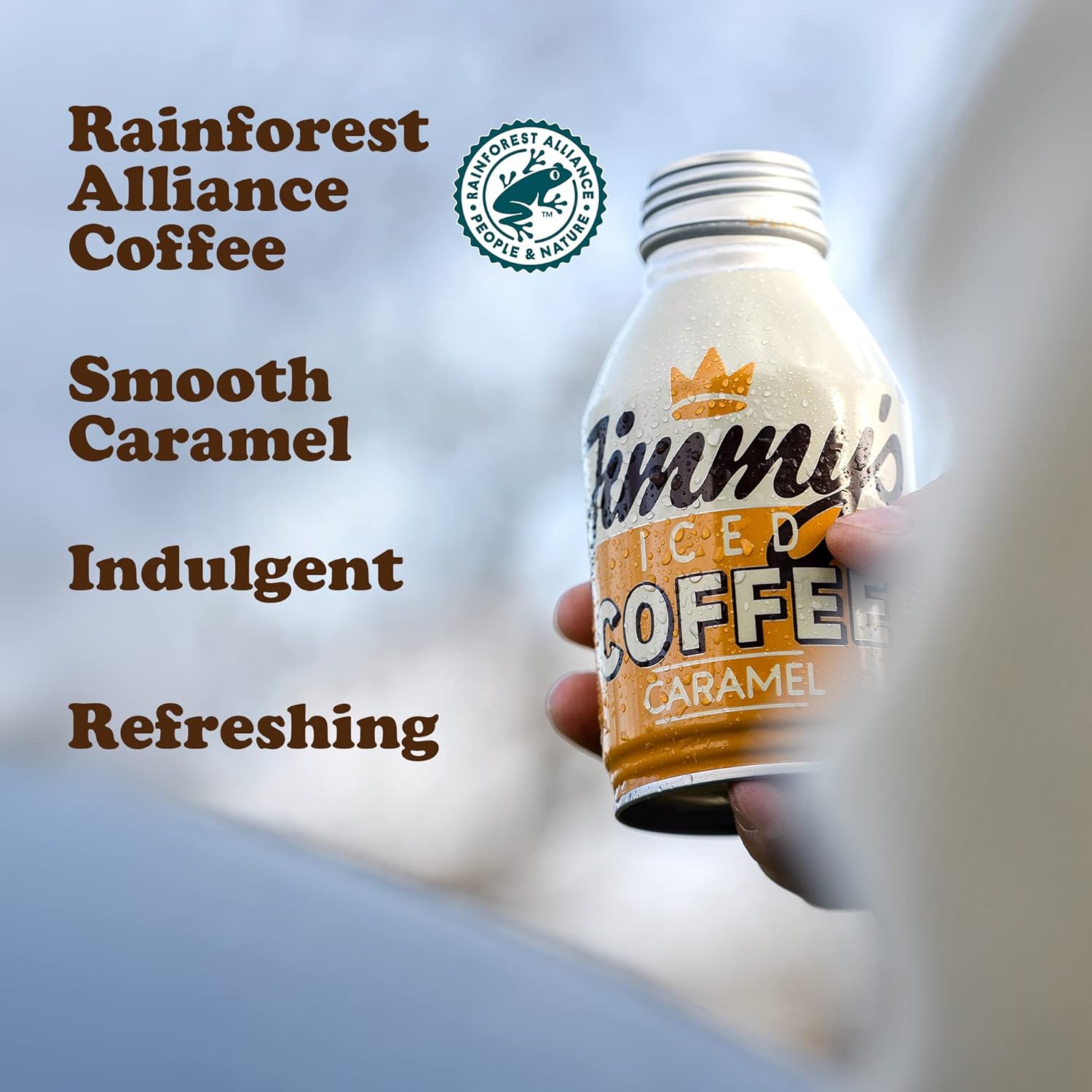 Jimmy's Iced Coffee Caramel BottleCan™ Multipack (12 x 275 ml) Refreshing, Ready to Drink Rainforest Alliance Arabica Chilled Coffee Energy Drink