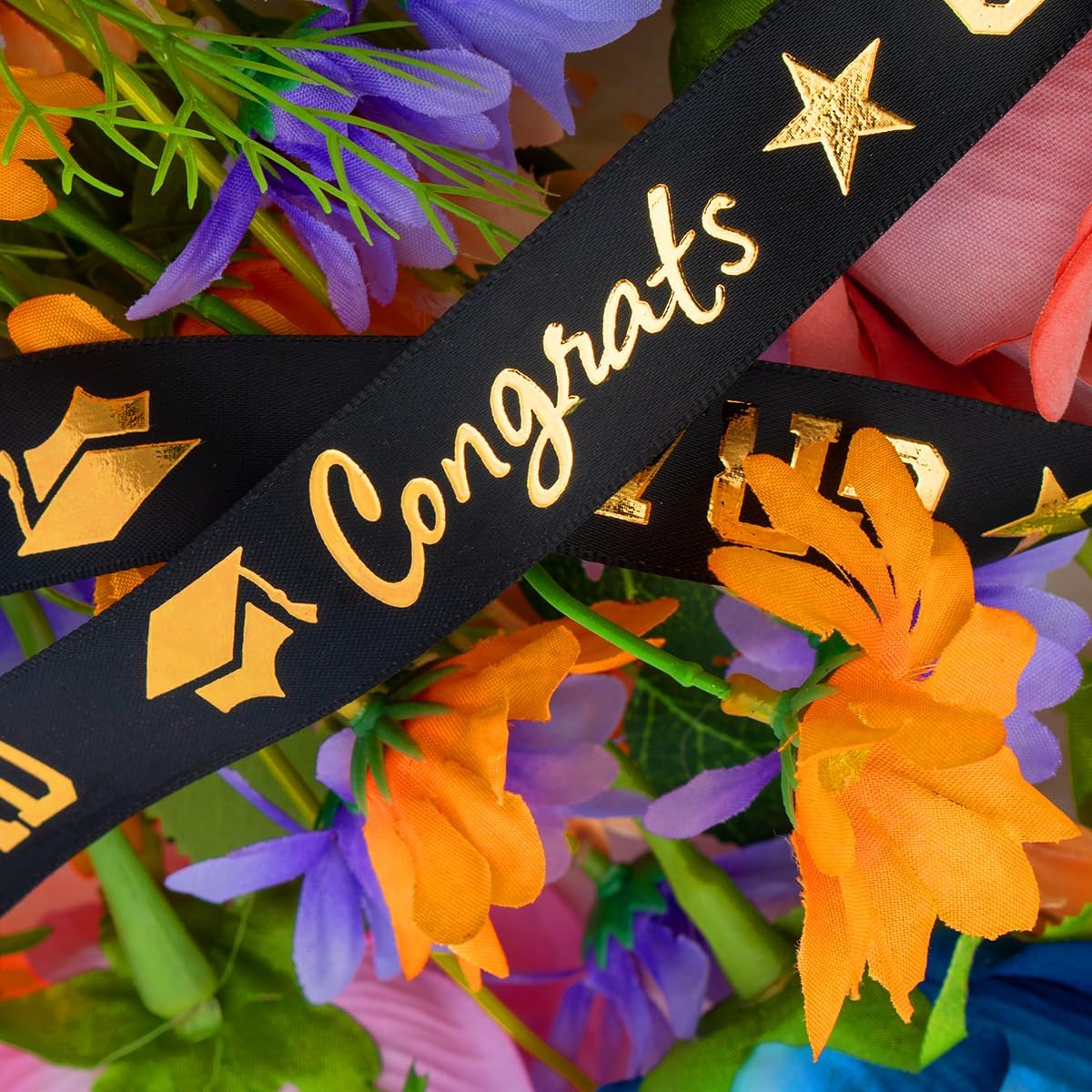 Voeveca Graduation Ribbon,Congrats Grad White&Gold Satin Ribbon Use for Gift Wrapping,Graduation Party Decoration,3/8 Inches x 100 Yards (Black, 3/8 inch)
