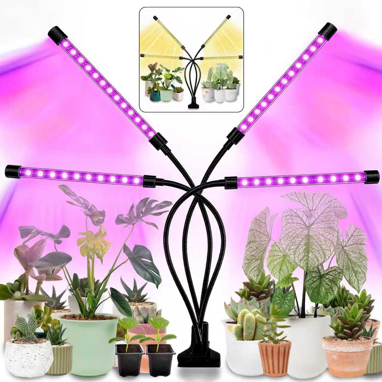 Grow Light for Indoor Plants - Upgraded Version 80 LED Lamps with Full Spectrum & Red Blue Spectrum, 3/9/12H Timer, 10 Dimmable Level, Adjustable Gooseneck,3 Switch Modes
