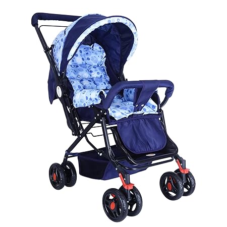 Dumbledo Premium Stroller: Ensuring Baby's Safety and Comfort with 2-Point Harness, Anti-Fold Safety Lock, adjustable footrest, European Canopy, Storage Basket, and Blue Mattress