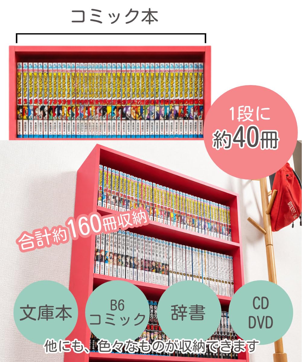 Amazon｜MNK 本棚 ワイド 4段 幅60cm 奥行17cm 高さ89cm 薄型カラー