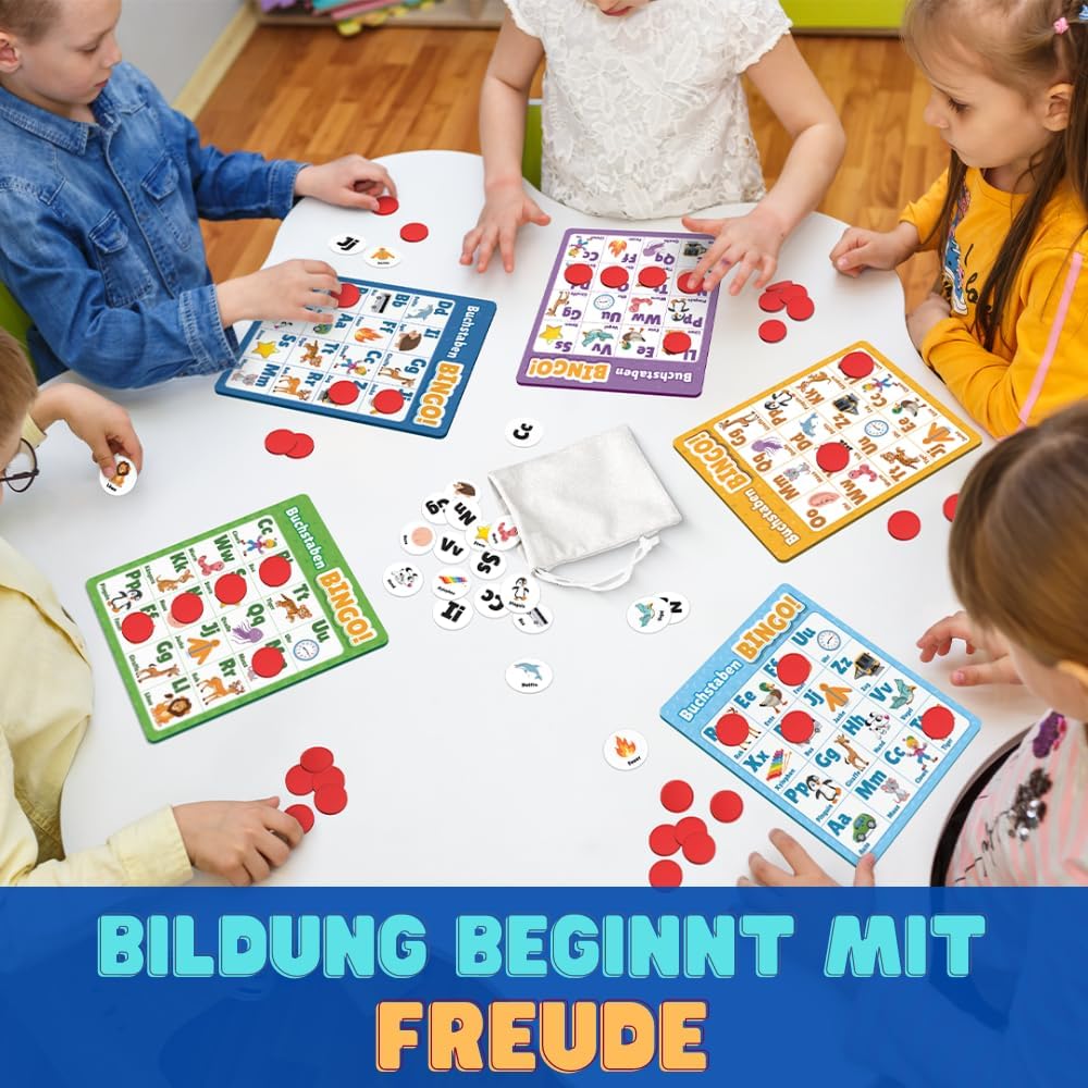 NIYYAH Nauka liter ABC Bingo gra edukacyjna dla dzieci od 4, 5, 6 lat, dla początkujących w szkole, do szkoły podstawowej, przedszkola, 1 klasa, prezent na rozpoczęcie szkoły, dla dziewczynek i
