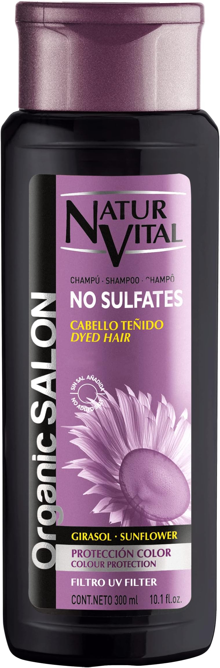Natur Vital Organic Salon Color Protection Shampoo for Dyed Hair with Sunflower-UV Filter-No Sulfates- 300ml/10.1 fl.oz