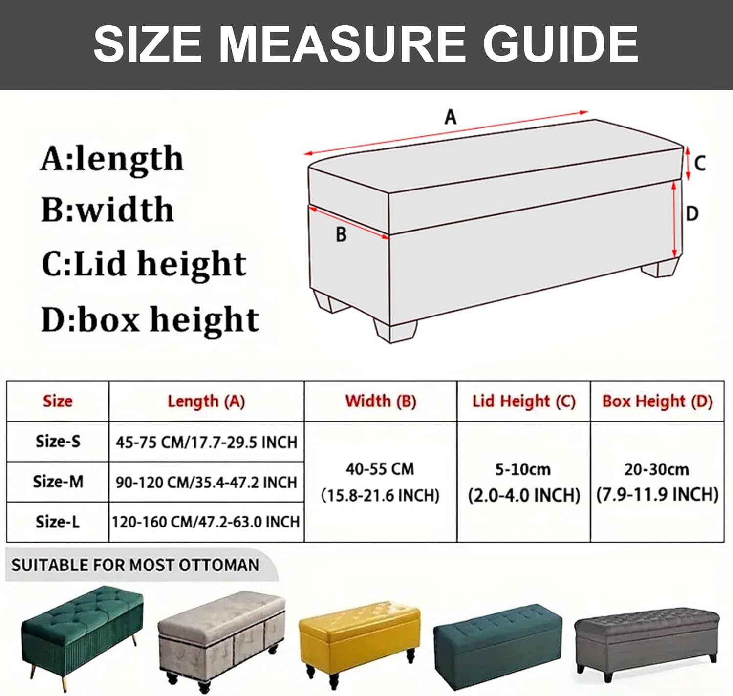 Eco-Ancheng Storage Ottoman Cover Rectangle Ottoman Slipcover Folding Storage Bench Cover Footrest Stool Slipcover Footstool Furniture Protector with Nonslip Elastic Bottom for Living Room (Medium 01)