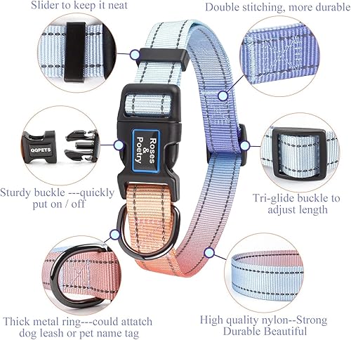 Miniatura 3 de Roses&Poetry Collar reflectante para perro con degradado azul, collares ajustables y duraderos para perros pequeños, medianos y grandes (Azure-XS)