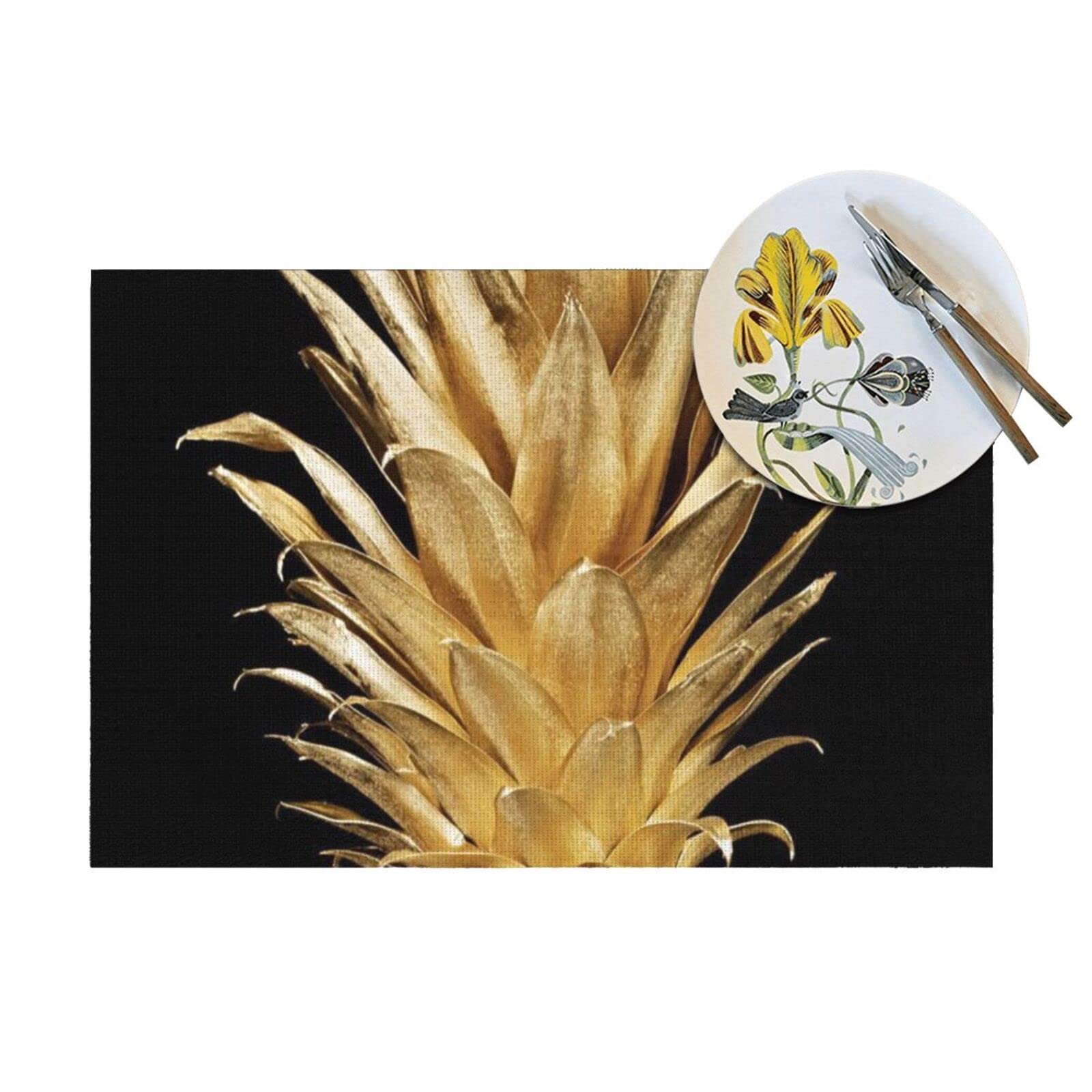 Tovaglietta tessuta con stampa ananas dorata, antiscivolo, isolamento termico, per cucina, ristorante, caffè, set da 1 pezzo, 4 pezzi, 6 pezzi.