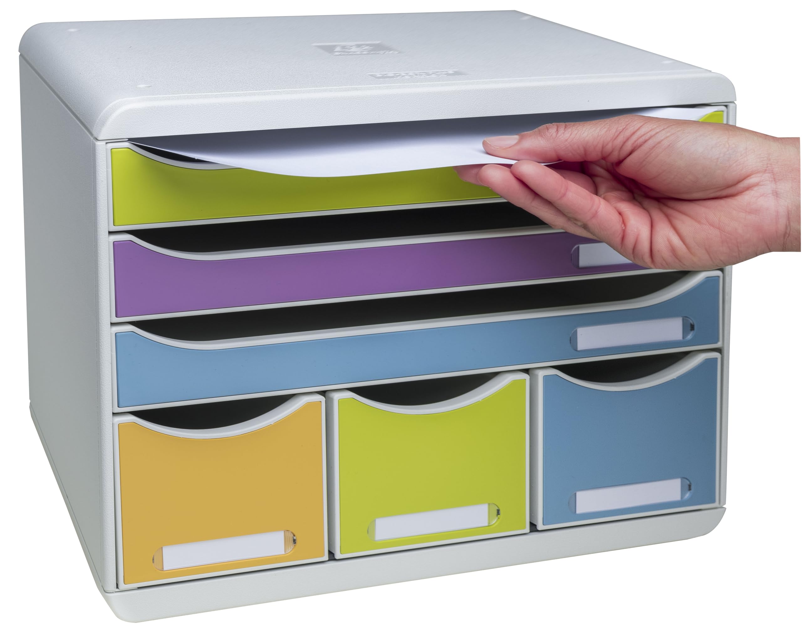 Exacompta - Rif. 306909D STORE-BOX Pop N'Co - Cassettiera 6 cassetti, 3 cassetti per documenti A4+ e 3 cassetti sottili alti, dimensioni esterne: Prof. 27 x 35,5 x 27,1 cm, assortiti