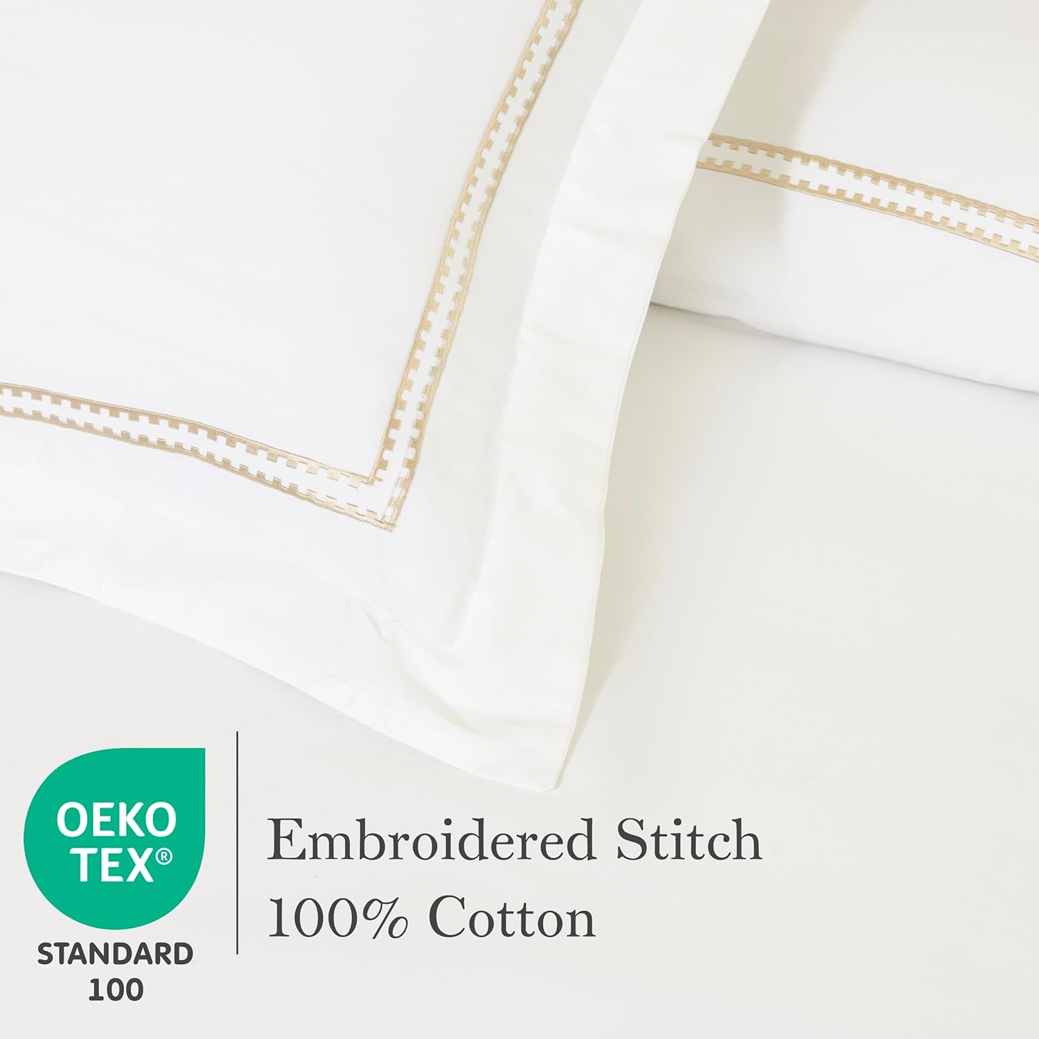 Dreamology White Duvet Cover Luxury Hotel-Quality 100% Cotton Sateen T300 Embroidered Duvet Cover with 2 Pillow Shams Hypoallergenic Button Closure 3 Pieces (Heritage Gold, Queen)