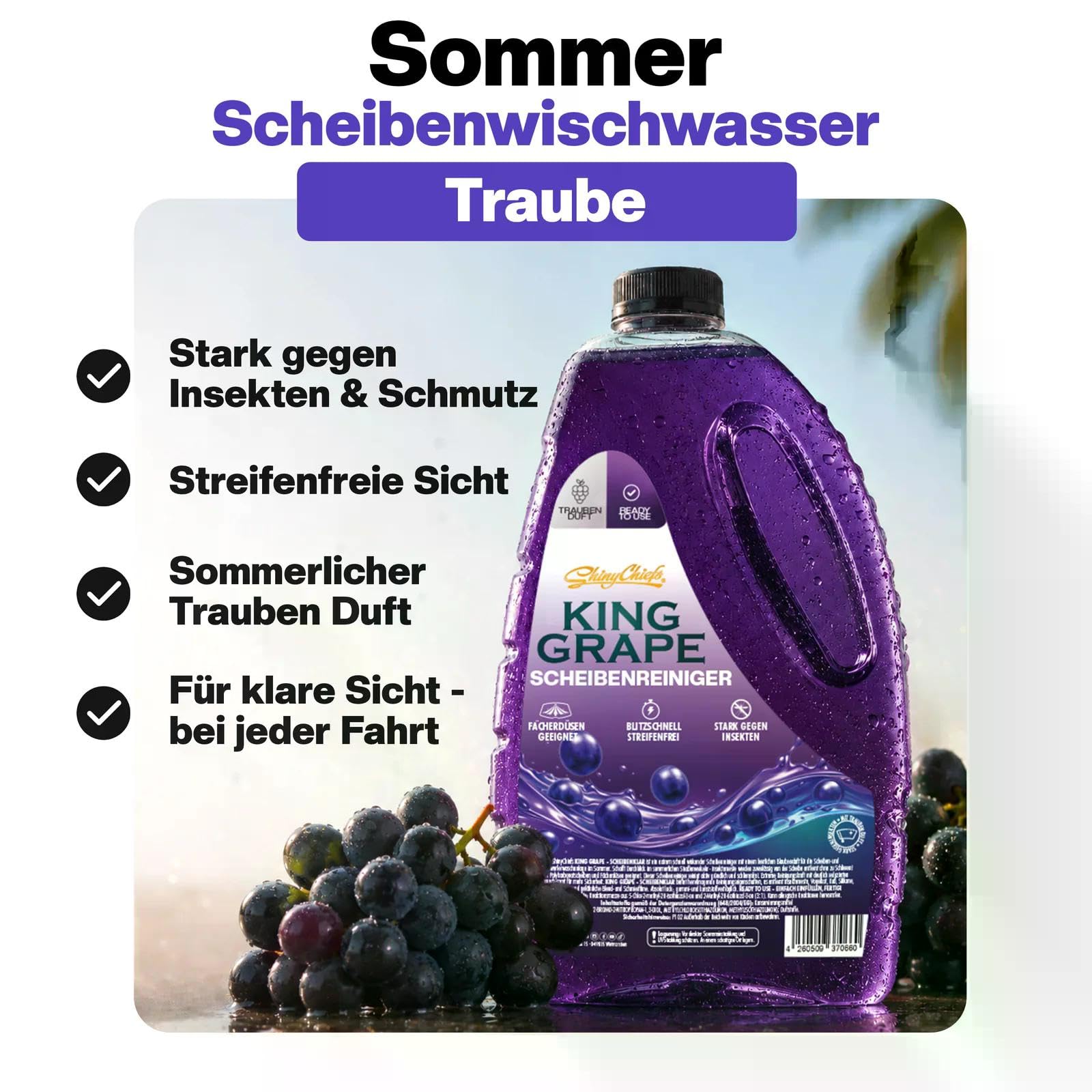 ShinyChiefs Scheibenklar Bundle 4x5 Liter | 2x WATERMELON WAVE & 2x KING GRAPE - Ready to Use Sommer Scheibenwischwasser mit Duft