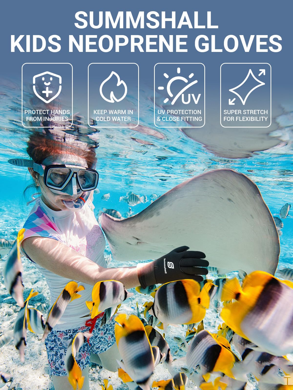 Gants en néoprène pour enfants, 3 mm, thermiques, antidérapants, protection UV50+, pour la plongée, le kayak, la plongée en apnée, les sports nautiques