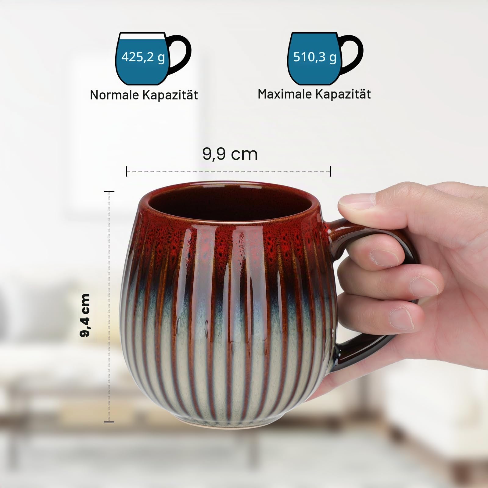 CosyCorner Keramik Kaffeebecher-Set, 500 ml Große Kaffeetassen für Zuhause und Büro, Keramiktasse für Kaffee & Tee（A×4 Stück）