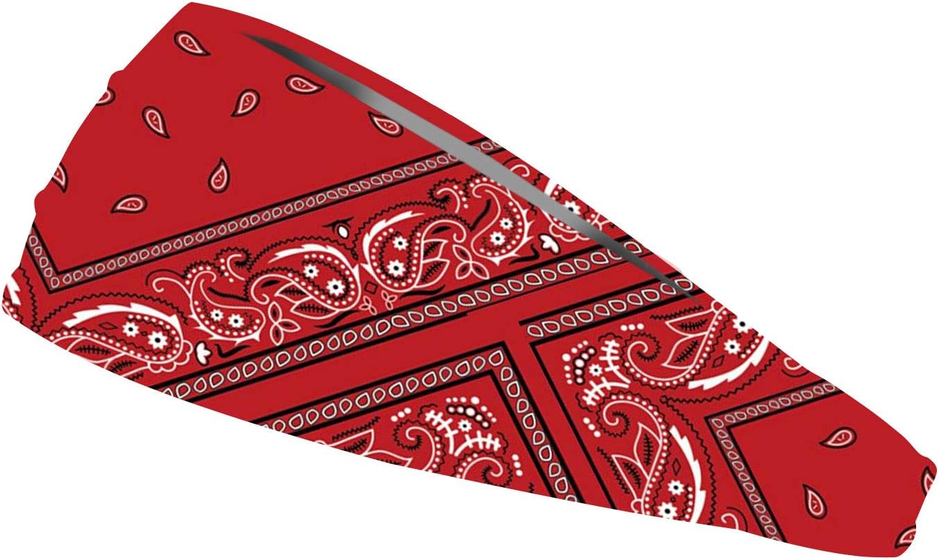 PRO Wide Stretch Non Slip Hair Bands– Moisture Wicking, Lightweight, Breathable Fabric Headbands – Unisex Designs for Everyone – for Sports, Workouts, Style (Red Bandana)