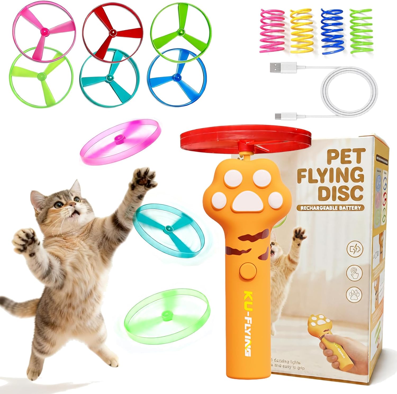 Rechargeable Flying Spinner Fetch Interactive Pet Toy with LED Lights