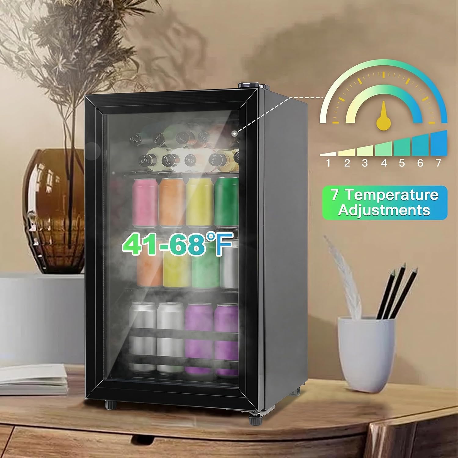 Beverage Refrigerator, 120 Can Mini Fridge Glass Door, Beverage Cooler with LED Light for Soda Beer, Compact Fridge with Temperature Control Mini Bar Adjustable Removable Shelves for Home/Office