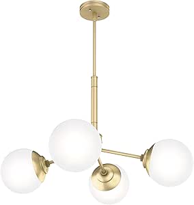 Hunter - Hepburn 4-Light Modern Brass, Large Chandelier, Dimmable, Modern Style, Sputnik Shaped, for Bedrooms, Kitchens, Dining, Living Rooms - 19016