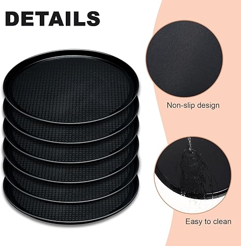 Miniatura 2 de 6 bandejas redondas de plástico para servir restaurante, bandejas de servicio de alimentos, superficie antideslizante, bandeja para camarero con