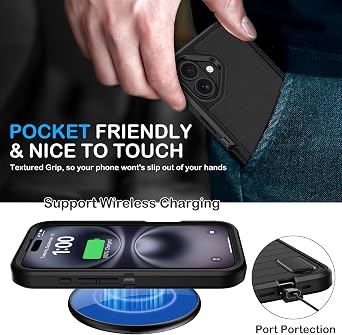 for iPhone 16 Plus Case with Screen Protector,Built-in Invisible Kickstand,Heavy Duty Shockproof Drop Protection Military Grade Tri-Layer Rugged Durable Cell Phone Cover for Apple 16 Plus 6.7 (Black