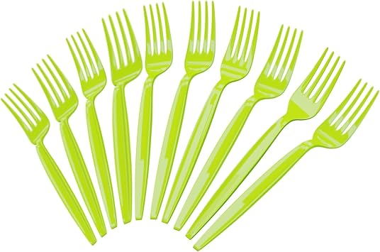 Lime Plastic Forks 24 Pack - Green Disposable Cutlery, Durable Utensils, Heavy Duty Colored Plasticware for Birthday, Neon Glow, Pixel Game, Fiesta, Halloween Party Decor & Supplies, Blue Orchards