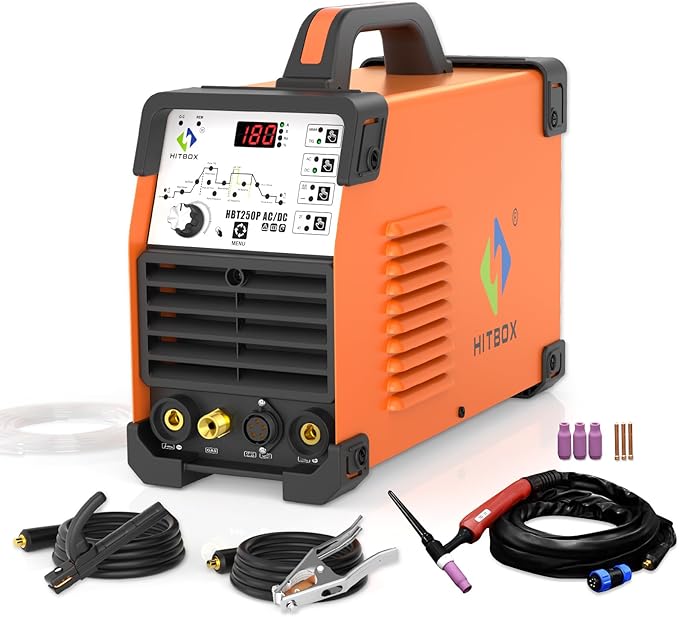 HITBOX HBT250P 200A Aluminium TIG Welder AC/DC, Digital Inverter TIG Welding Machine with Pulse & Square Wave, Professional TIG Welder