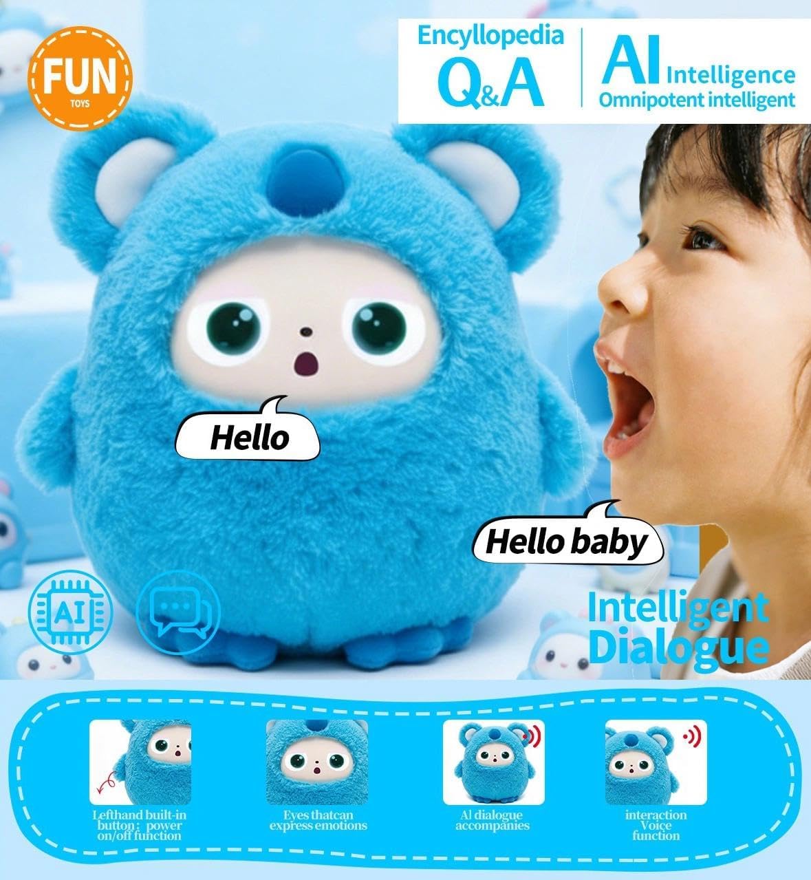 AI Intelligent Interactive Plush Toy ChatGPT, with Vibration/Tactile Perception and Children's Emotions, multilingual Companions, Interactive Games, Memory Training,Control App(Blue)