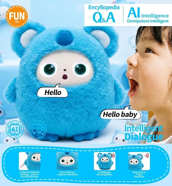 AI Intelligent Interactive Plush Toy ChatGPT, with Vibration/Tactile Perception and Children's Emotions, multilingual Companions, Interactive Games, Memory Training,Control App(Blue)