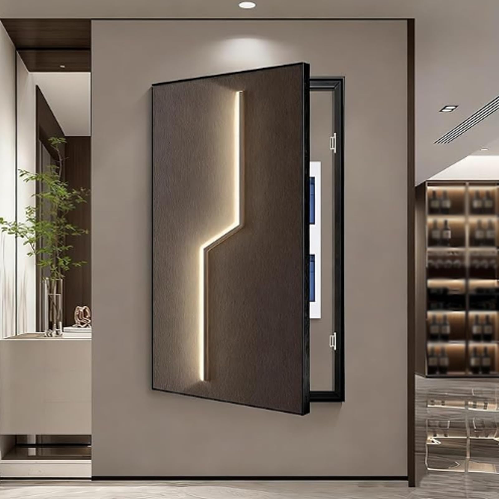 Left Flip-top Decorative Fuse Box Covers Wall Mounted Electrical Panel Cover, Breaker Box Cover for Living Room Home Office(Black A,40x60cm/15.7x23.6in)