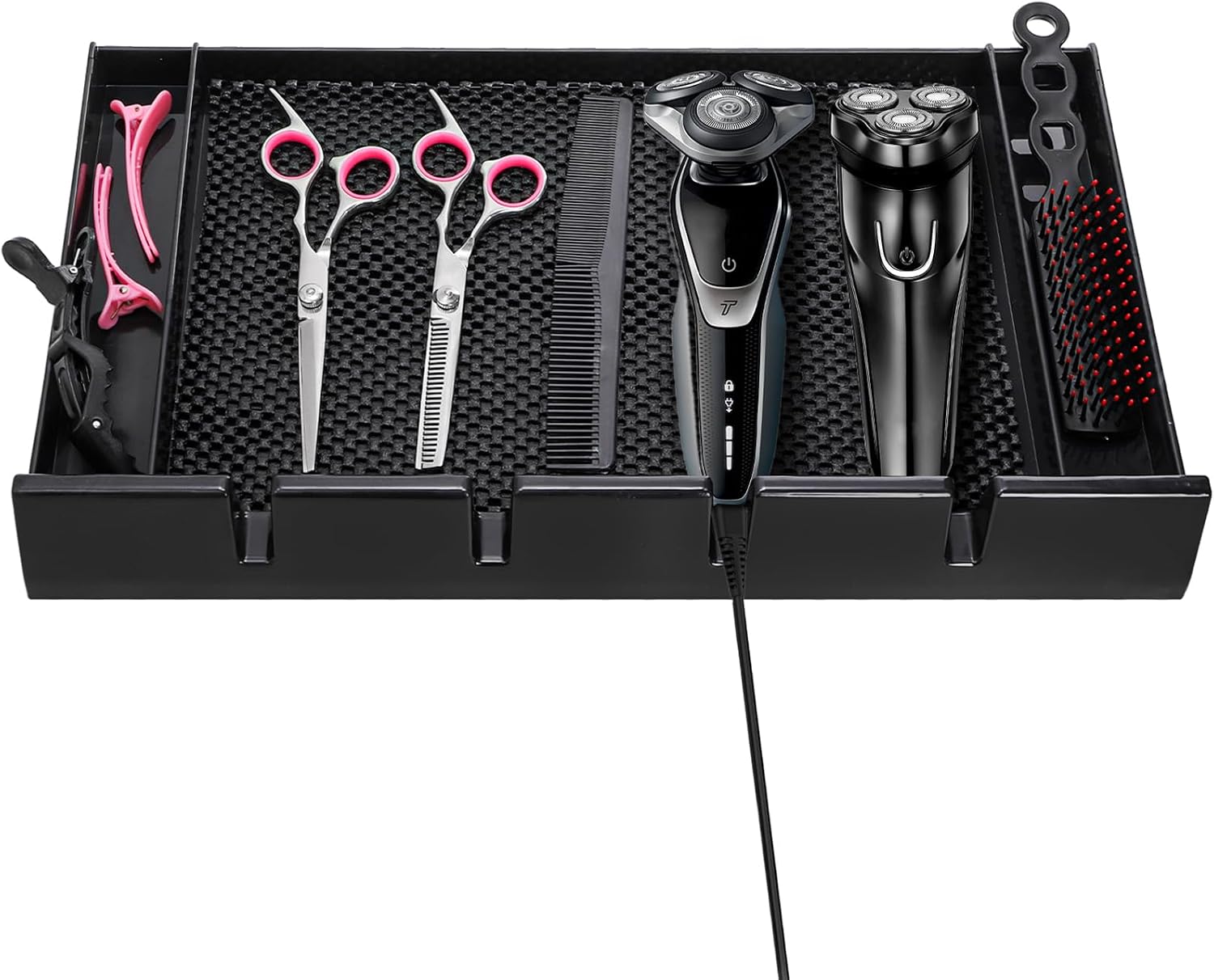 Hedume Barber Clipper Tray Organizer with Anti-Slip Mat, Corded Clippers Holder for Hairdresser, Multifunctional Razors Case for Clippers, Trimmers & Other Tools Storage - 15.7" L x 8.5" W image 2