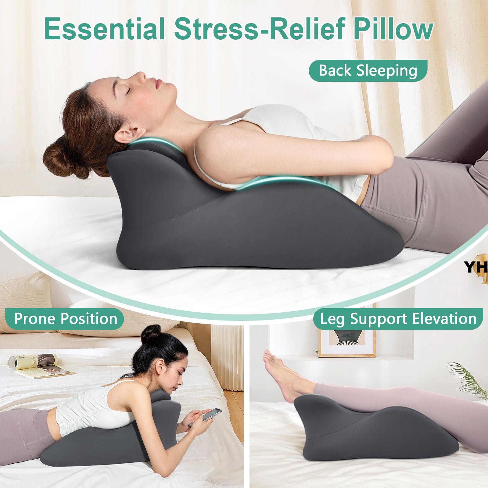 Oreiller Ergonomique en Mousse Mémoire, Oreiller de Lecture pour Confort en Position Assise, Soulagement des Douleurs du Dos, du Cou et des Jambes, Oreillers Coin pour Couple avec Housse Amovible