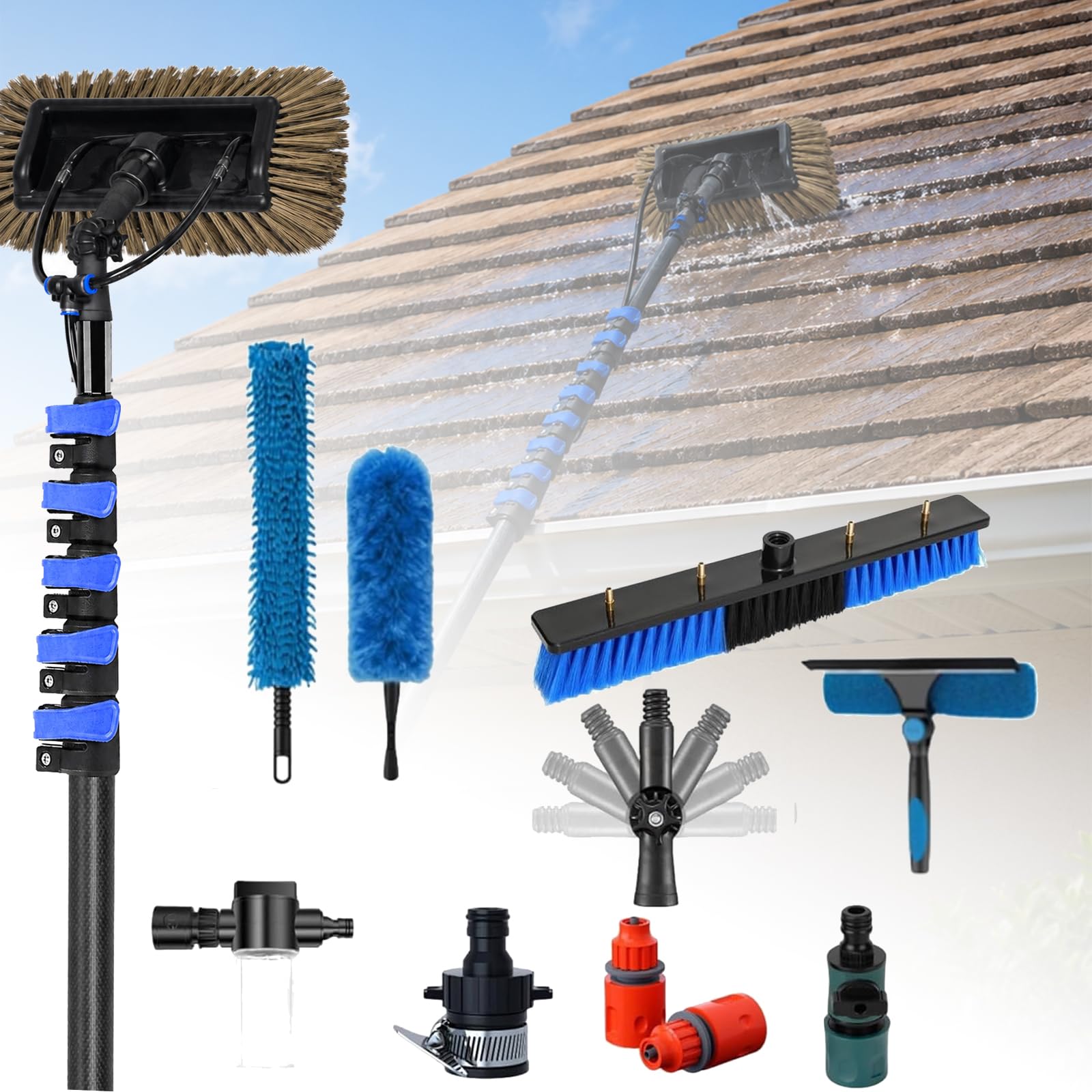 Cepillo Limpieza Telescopico Carbono con Paso de Agua, Kit Limpiacristales