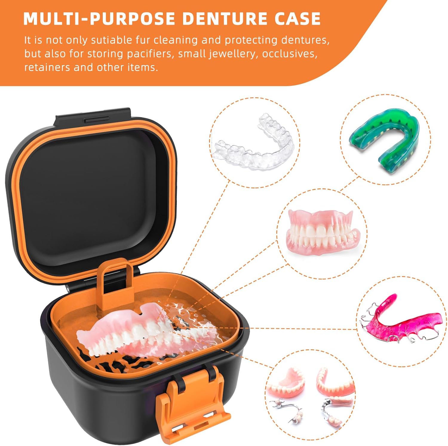 Leak Proof Denture Bath Cup, Portable Soaking Denture Box, Denture